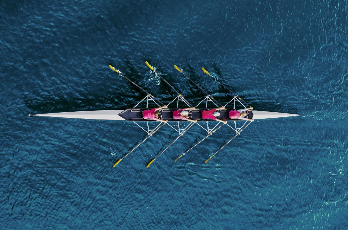 Top view of a rowing team