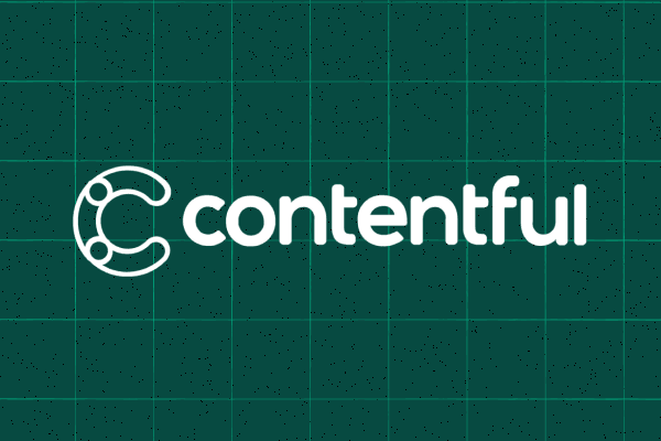 Contentful logo in white text on a dark green grid background with a distinctive circular C design.
