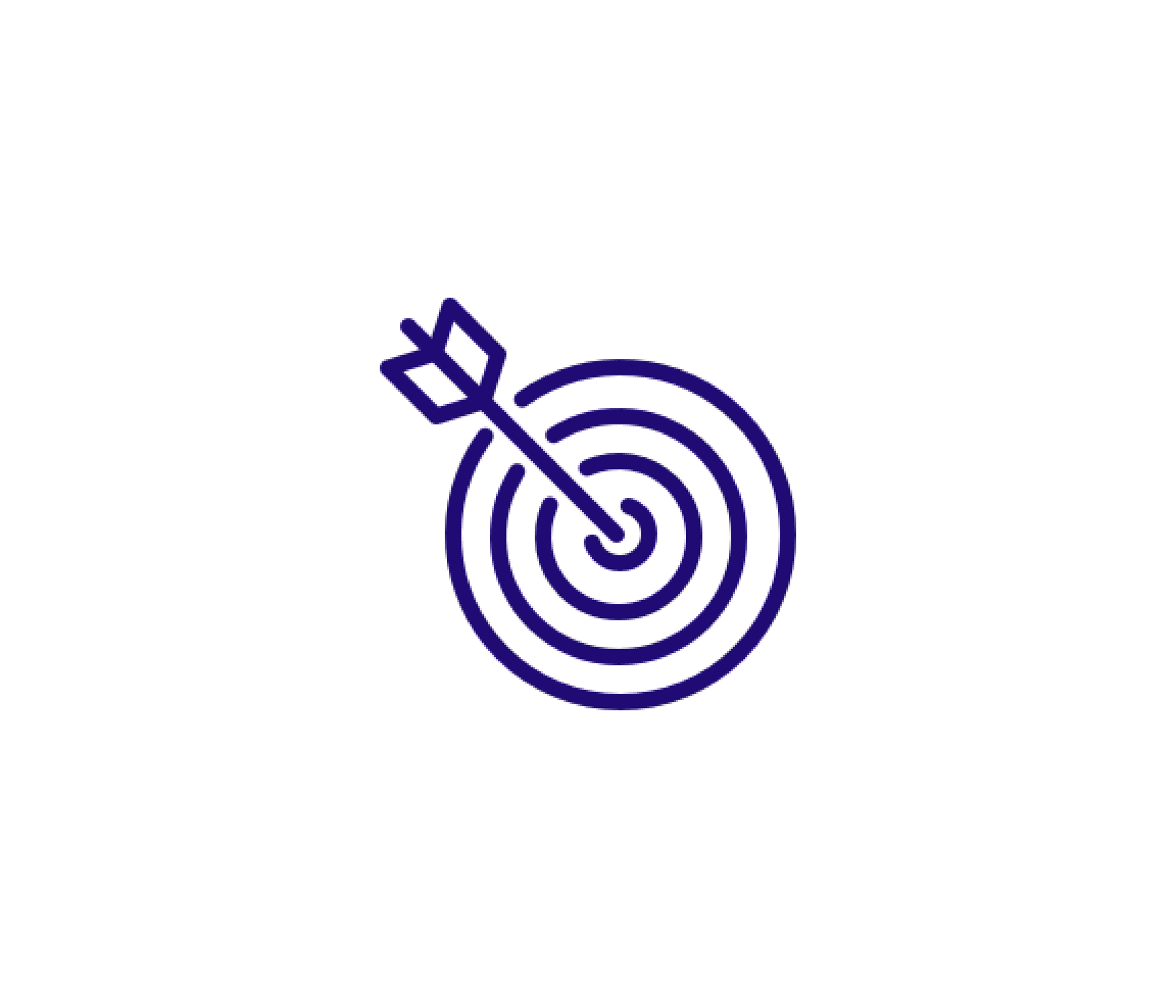 Purple line drawing of a target with an arrow hitting the bullseye, representing precision and goal achievement.
