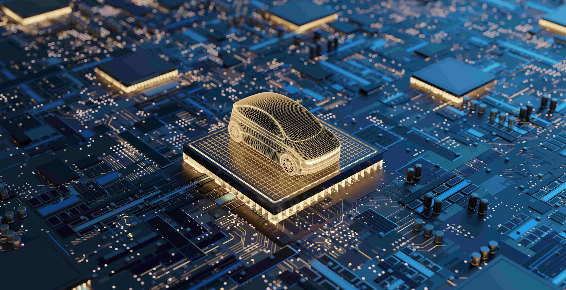 Artificial Intelligence Technology in Autonomous Driving, Future Car Software Technology. Self-Driving Car, Autonomous Vehicle, Driverless Car, Robo-Car, 3D illustration, 3D rendering.