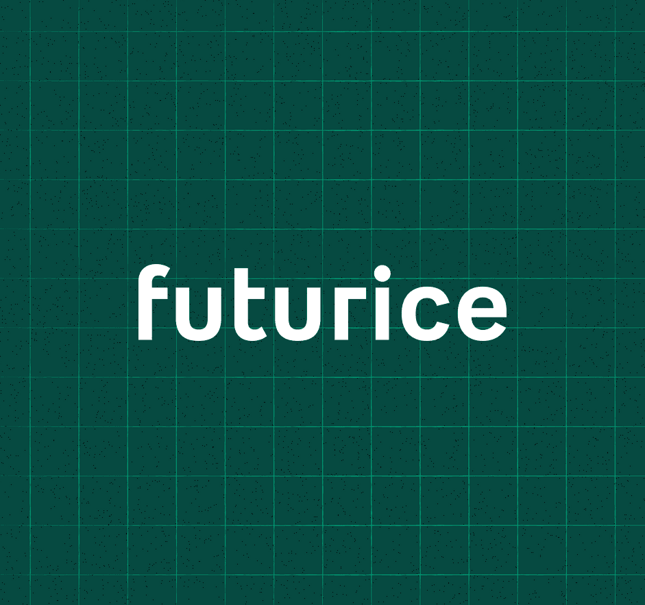 The word "futurice" in white text on a dark teal grid background with subtle texture.