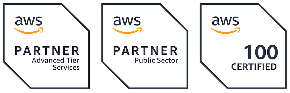 This image features 3 AWS Partner badges for Futurice under the categories: Advanced Tier Services, Public Sector and 100 Certified.