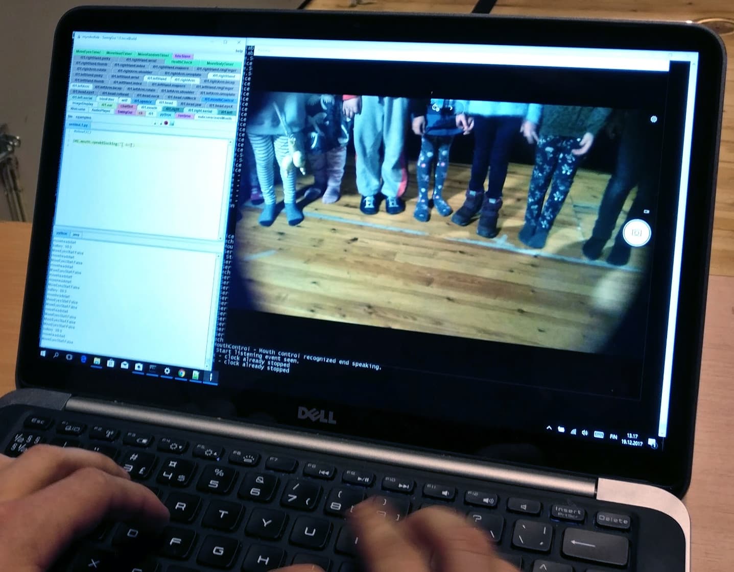 8 excited children’s feet as seen by the robot operator