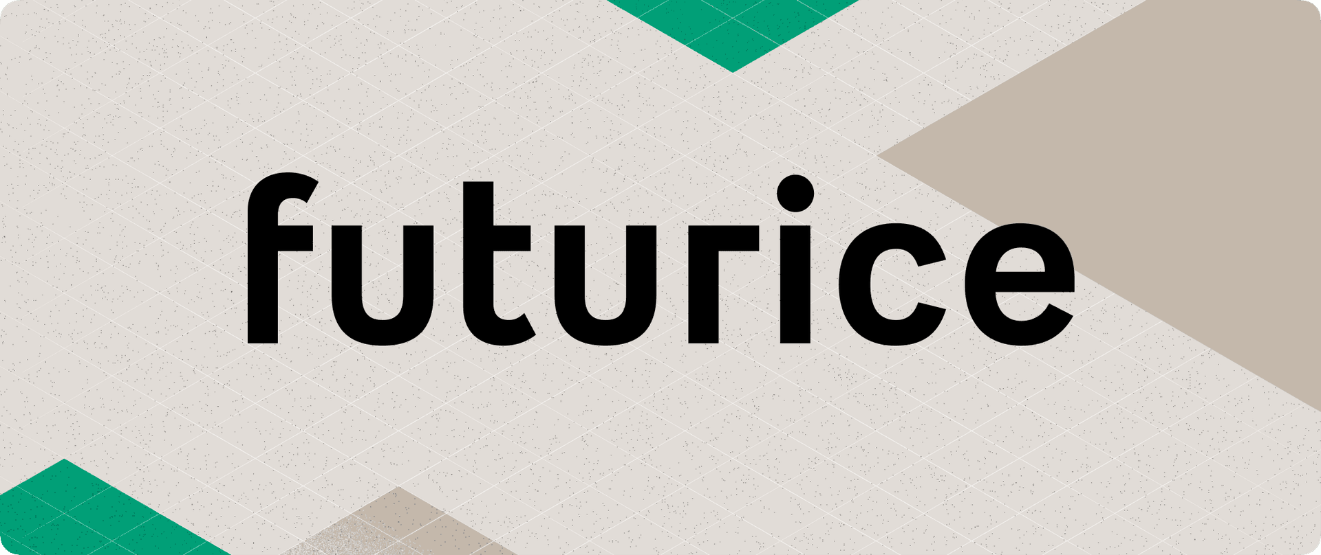 The word "futurice" in black text on a minimalist background with green and beige geometric shapes.